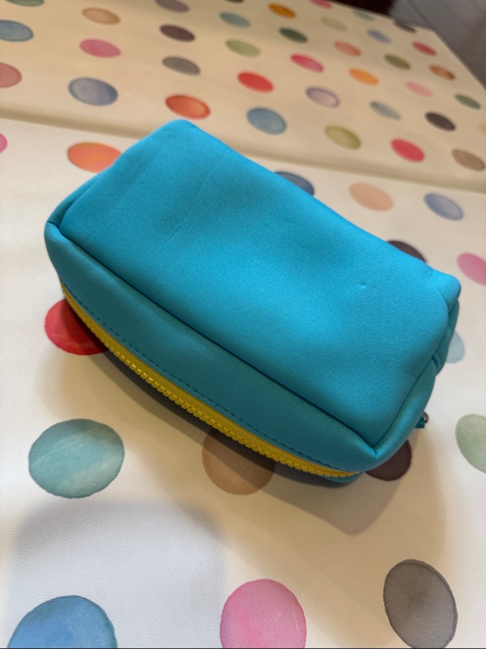 Turquoise and Yellow Neoprene Tula Zipped Makeup Pouch